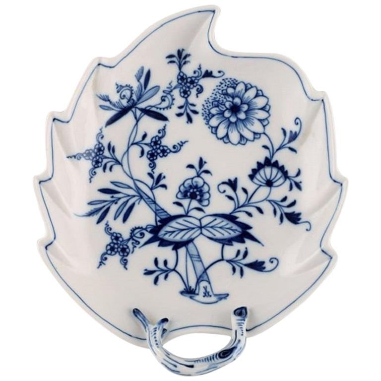 Antique Meissen "Blue Onion" Leaf Shaped Dish in Hand Painted Porcelain
