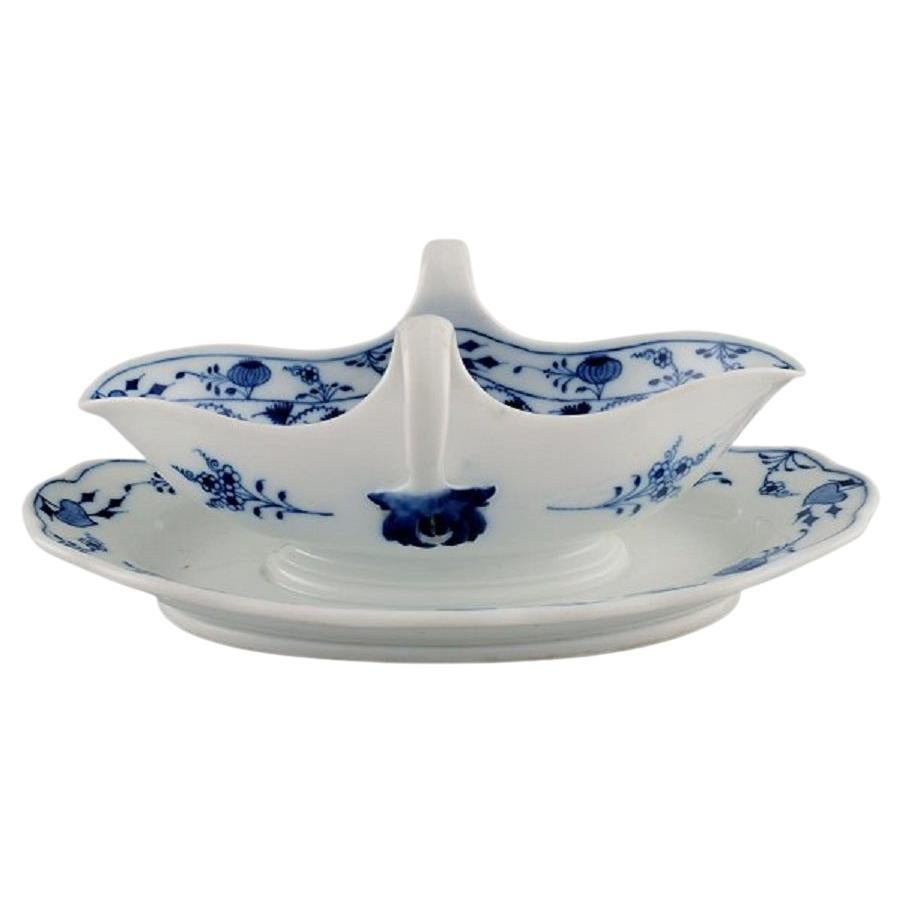 Assiette à sauce ancienne en porcelaine bleue de Meissen peinte à la main, fin du 19ème siècle