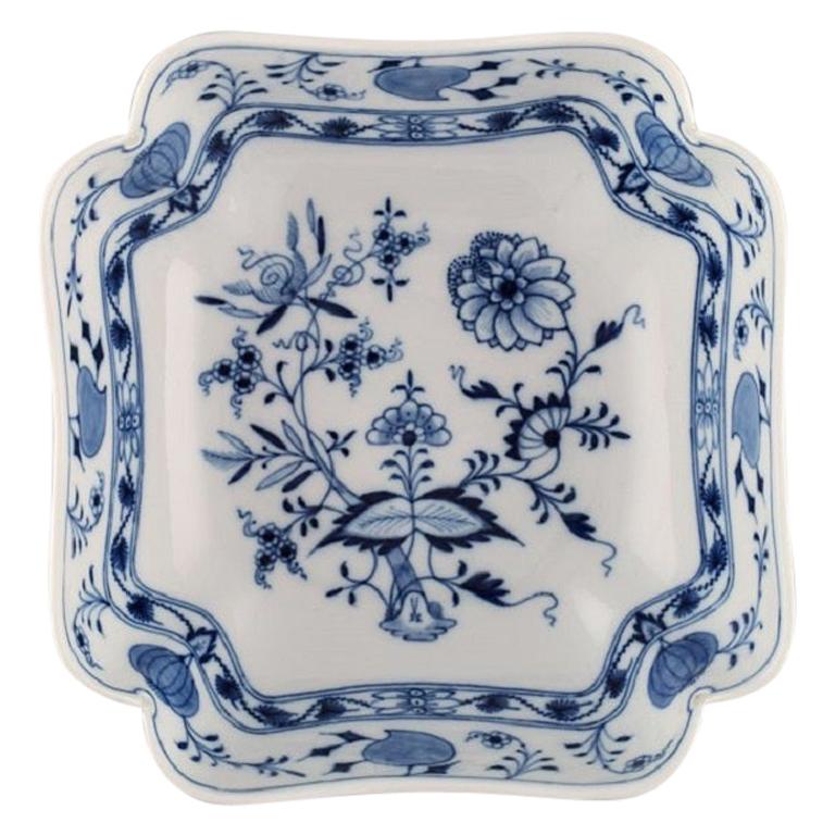 Antique Meissen "Blue Onion" Square Bowl in Hand Painted Porcelain