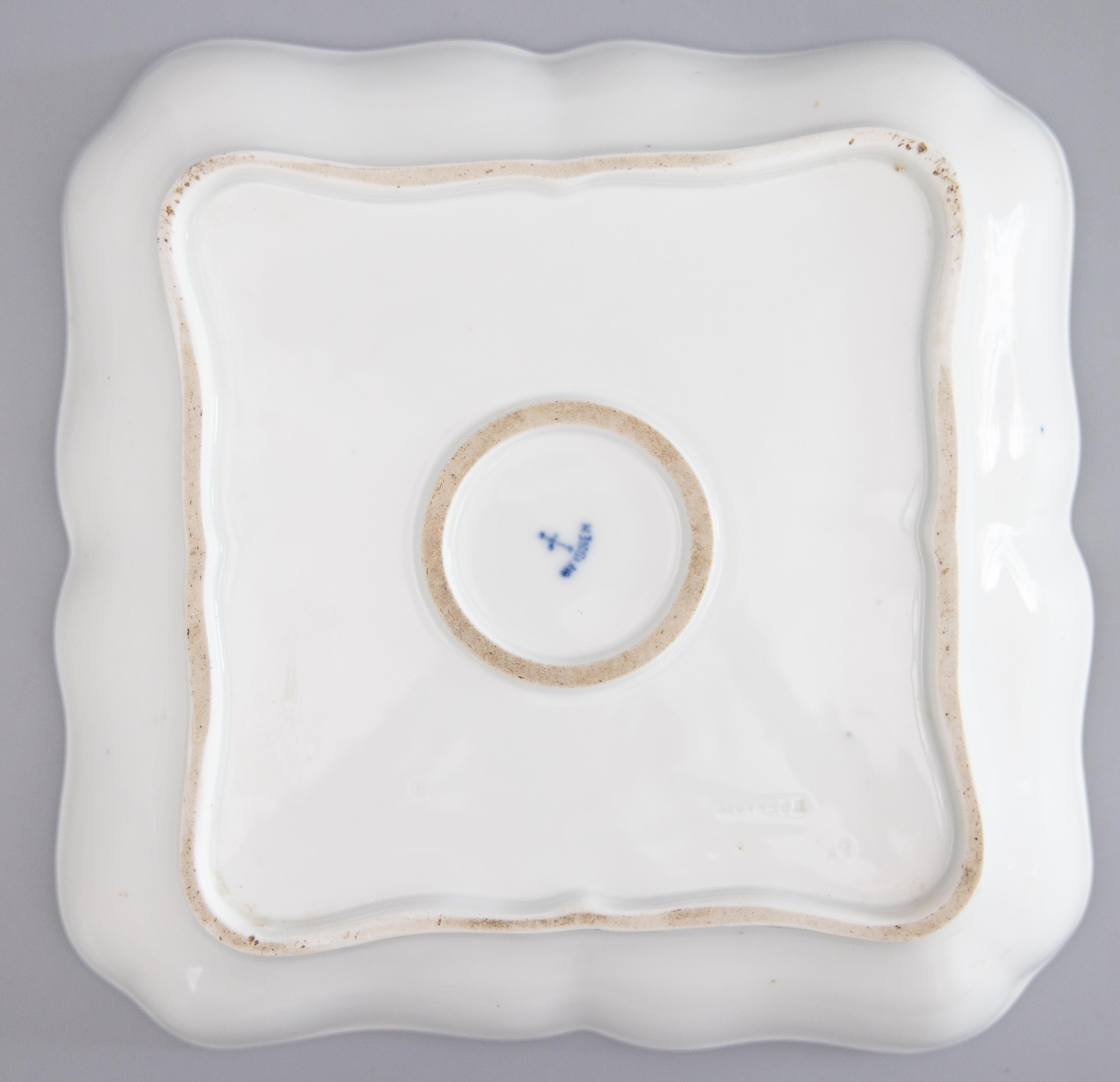 20th Century Antique Meissen Blue Onion Square Scalloped Porcelain Dish For Sale