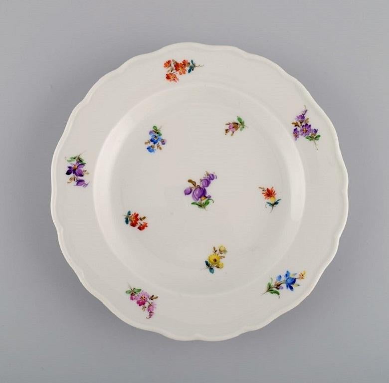 German Antique Meissen Bowl and Three Porcelain Plates with Hand-Painted Flowers