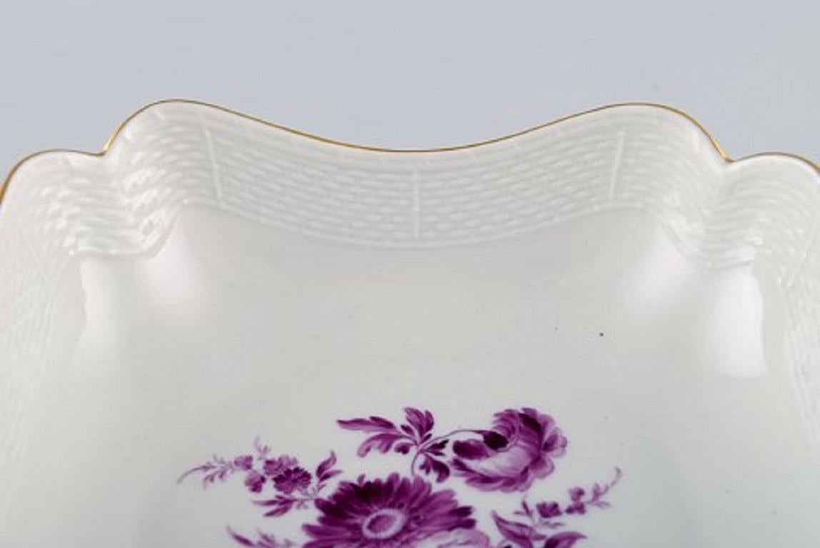 German Antique Meissen Bowl in Hand Painted Porcelain with Purple Flowers