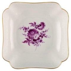 Antique Meissen Bowl in Hand Painted Porcelain with Purple Flowers
