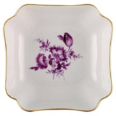 Antique Meissen Bowl in Hand Painted Porcelain with Purple Flowers