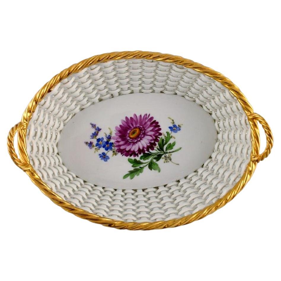 Antique Meissen Braided Porcelain Basket with Handles, Late 19th C For Sale