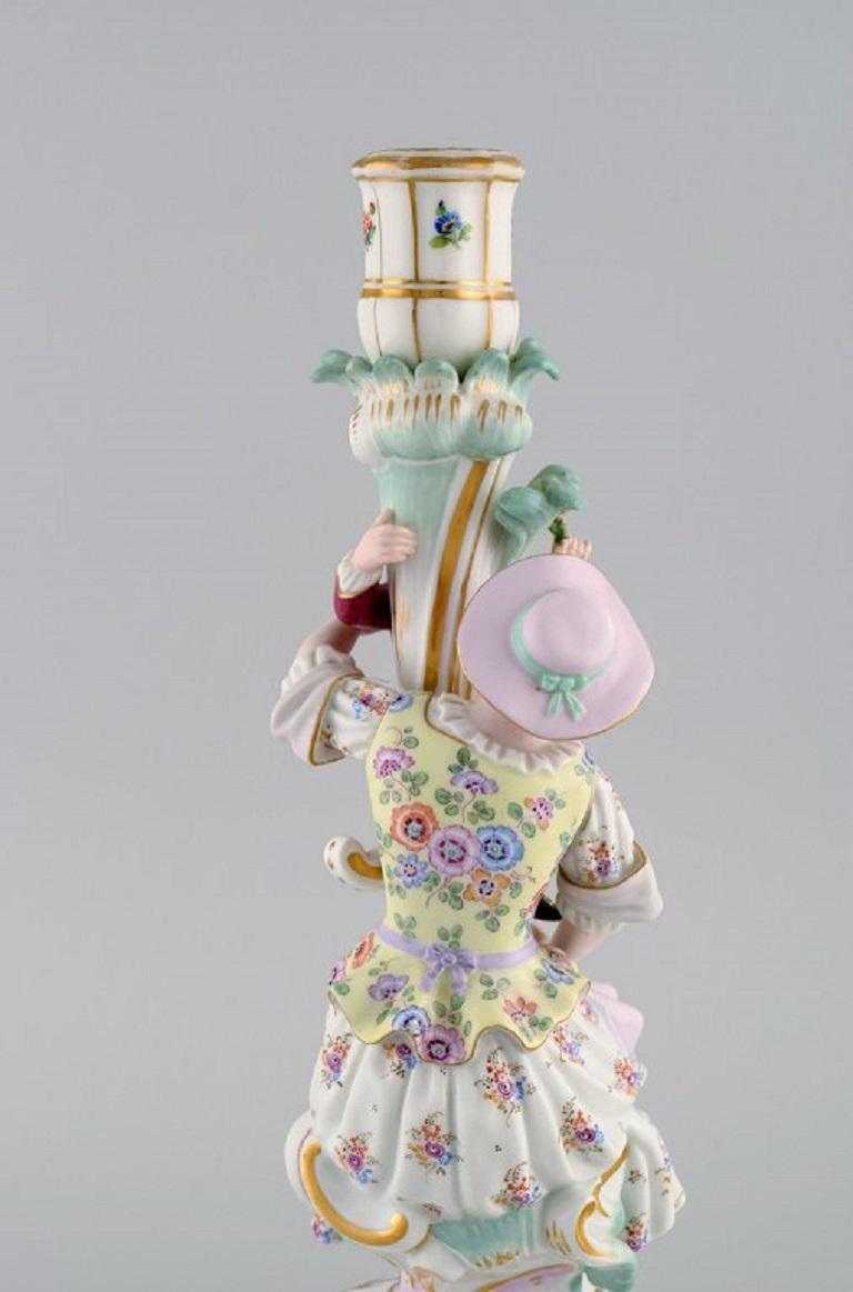 German Antique Meissen Candlestick in Hand-Painted Porcelain, Late 19th C For Sale