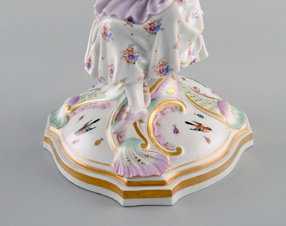 19th Century Antique Meissen Candlestick in Hand-Painted Porcelain, Late 19th C For Sale