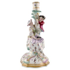 Antique Meissen Candlestick in Hand-Painted Porcelain, Late 19th C