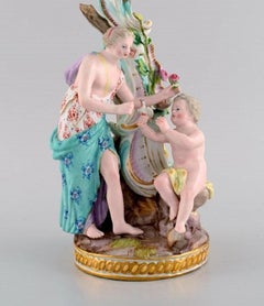 Antico candeliere di Meissen Porcelain dipinto a mano, fine XIX secolo