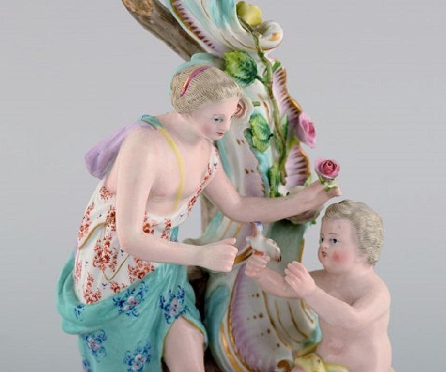 Rococo Revival Antique Meissen Candlestick in Hand-Painted Porcelain, Late 19th Century