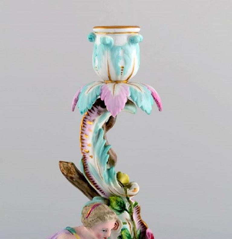 German Antique Meissen Candlestick in Hand-Painted Porcelain, Late 19th Century