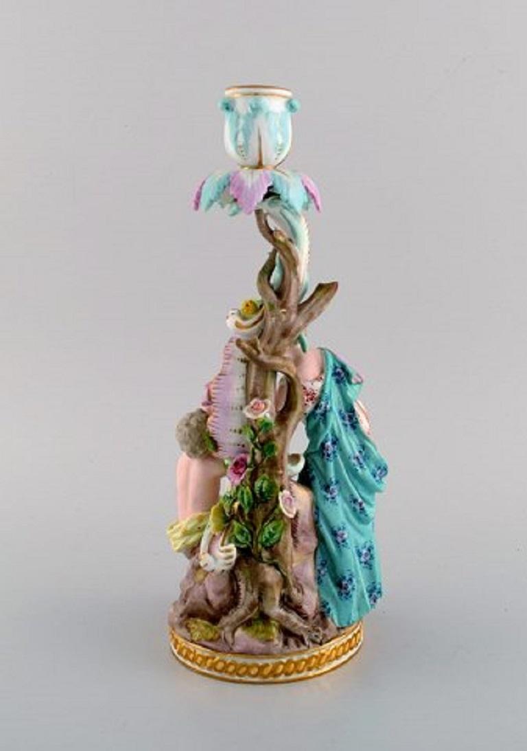 Antique Meissen Candlestick in Hand-Painted Porcelain, Late 19th Century 1