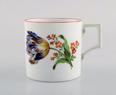 Antique Meissen Chocolate Cup with Saucer in Hand Painted Porcelain, 1814-1815