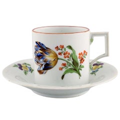 Antique Meissen Chocolate Cup with Saucer in Hand Painted Porcelain, 1814-1815