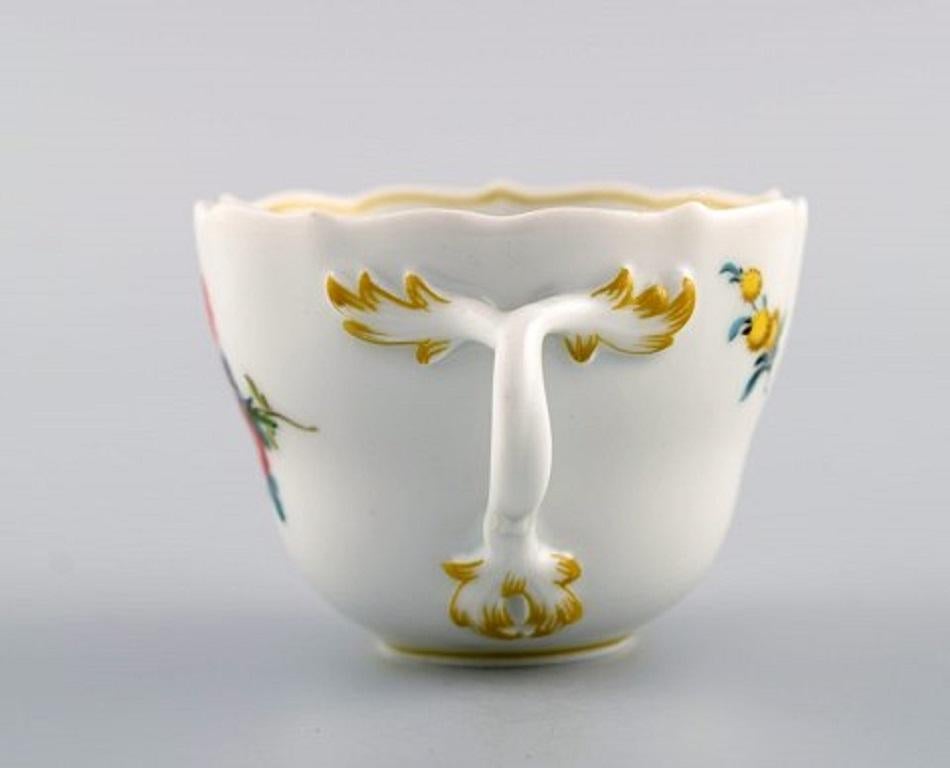 German Antique Meissen Coffee Cup with Saucer in Hand Painted Porcelain, 19th Century