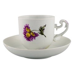 Antique Meissen Coffee Cup with Saucer in Hand-Painted Porcelain