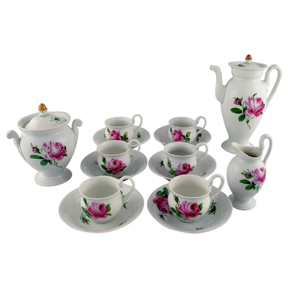 Antique Meissen Coffee Service in Hand Painted Porcelain for Six People