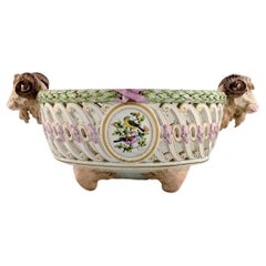 Antique Meissen Compote on Feet with Modelled Ram Heads in Openwork Porcelain