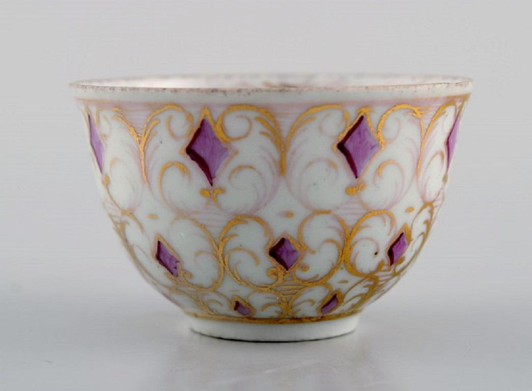Rococo Antique Meissen Cup in Hand-Painted Porcelain with Purple and Gold