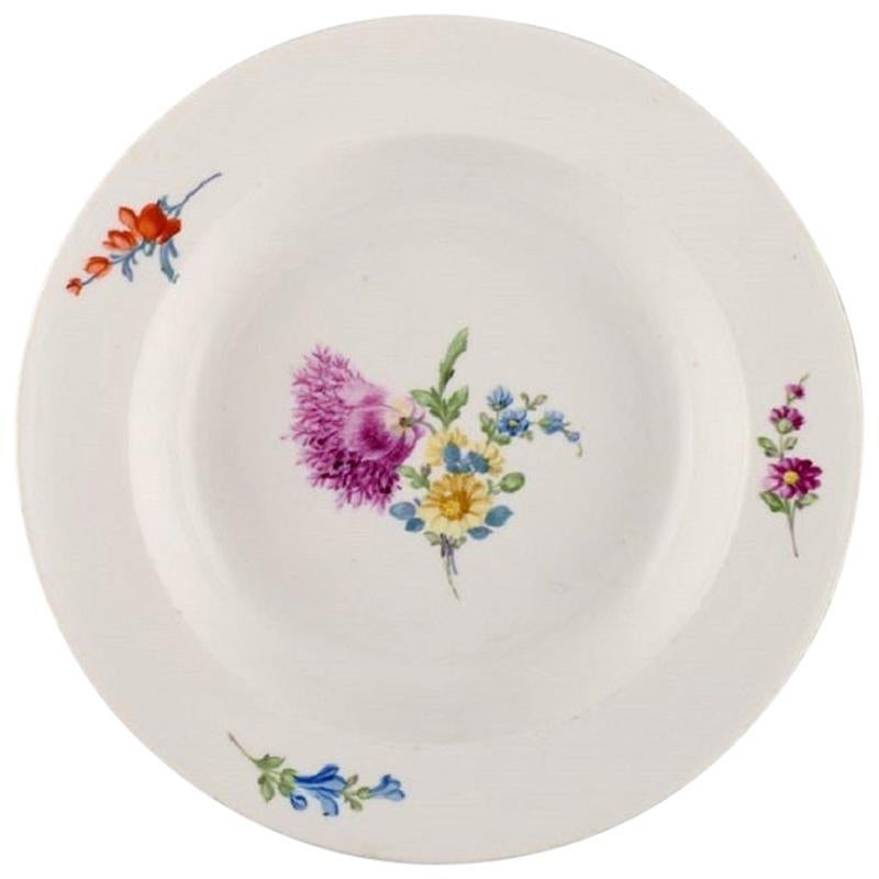 Antique Meissen Deep Plate in Hand Painted Porcelain with Floral Decoration