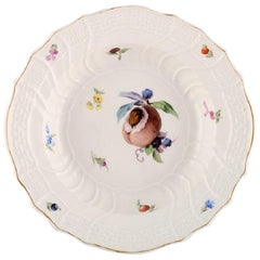 Antique Meissen Deep Plate in Hand Painted Porcelain with Peach and Flowers