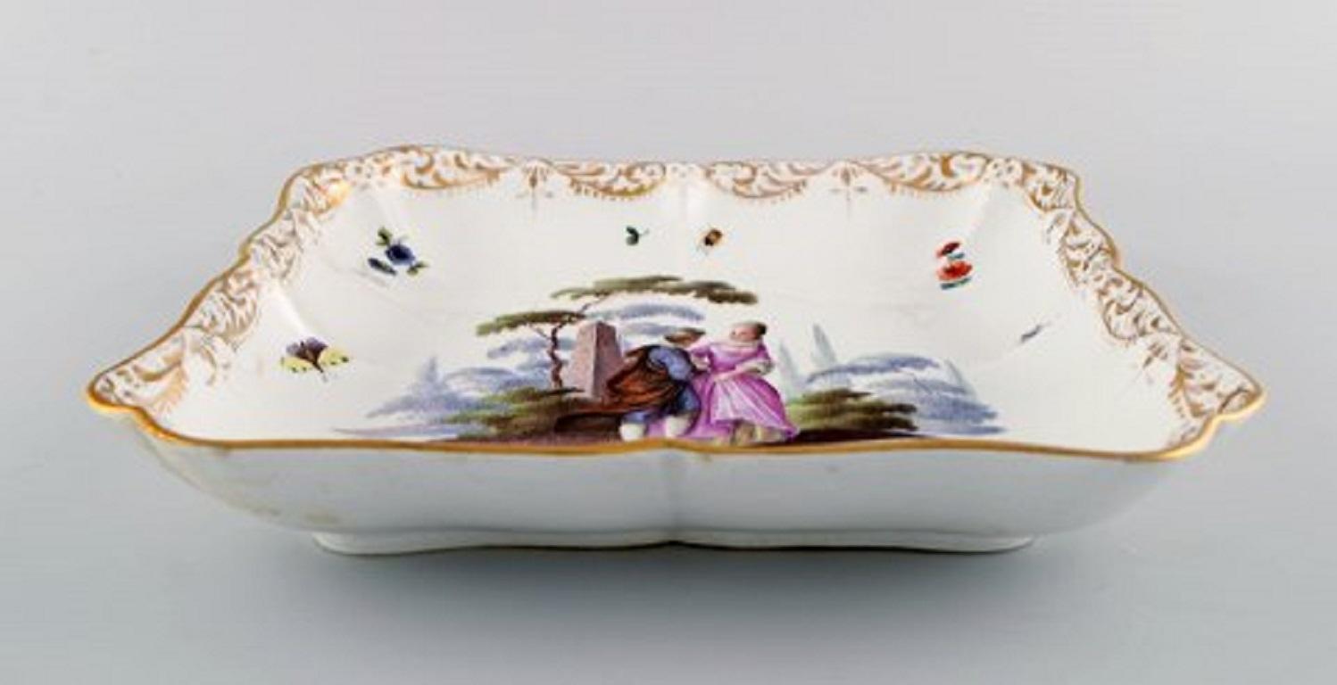 Rococo Revival Antique Meissen Dish or Bowl in Hand Painted Porcelain, 19th Century For Sale