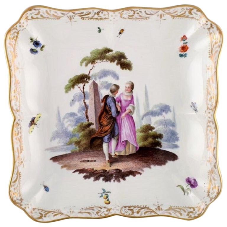 Plat ou bol ancien de Meissen en porcelaine peinte à la main, 19ème siècle