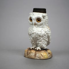 Antique Meissen Dresden Figural Porcelain Owl Miniature Oil Lamp 19th C