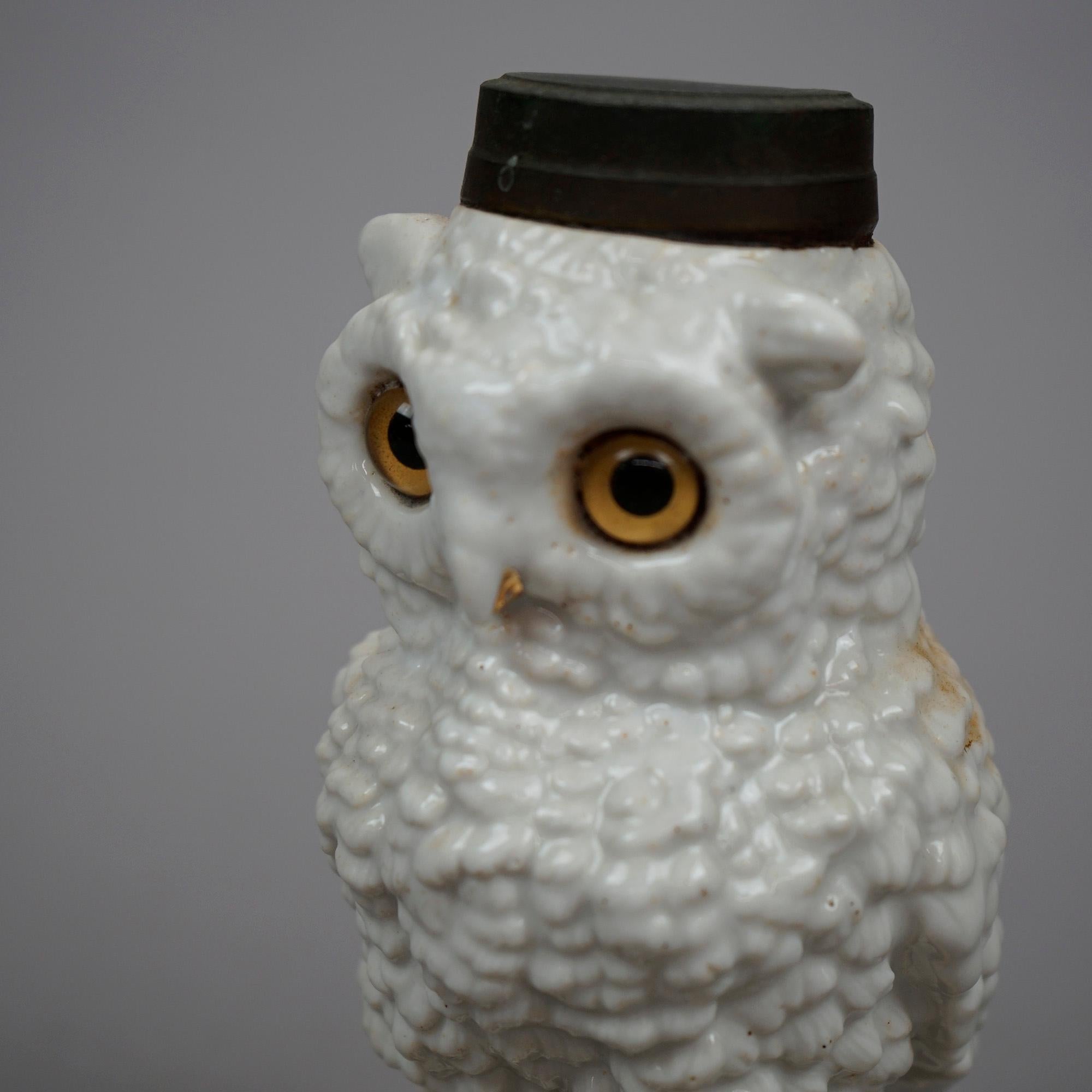 Antique Meissen Dresden Figural Porcelain Owl Miniature Oil Lamp 19th C In Good Condition In Big Flats, NY