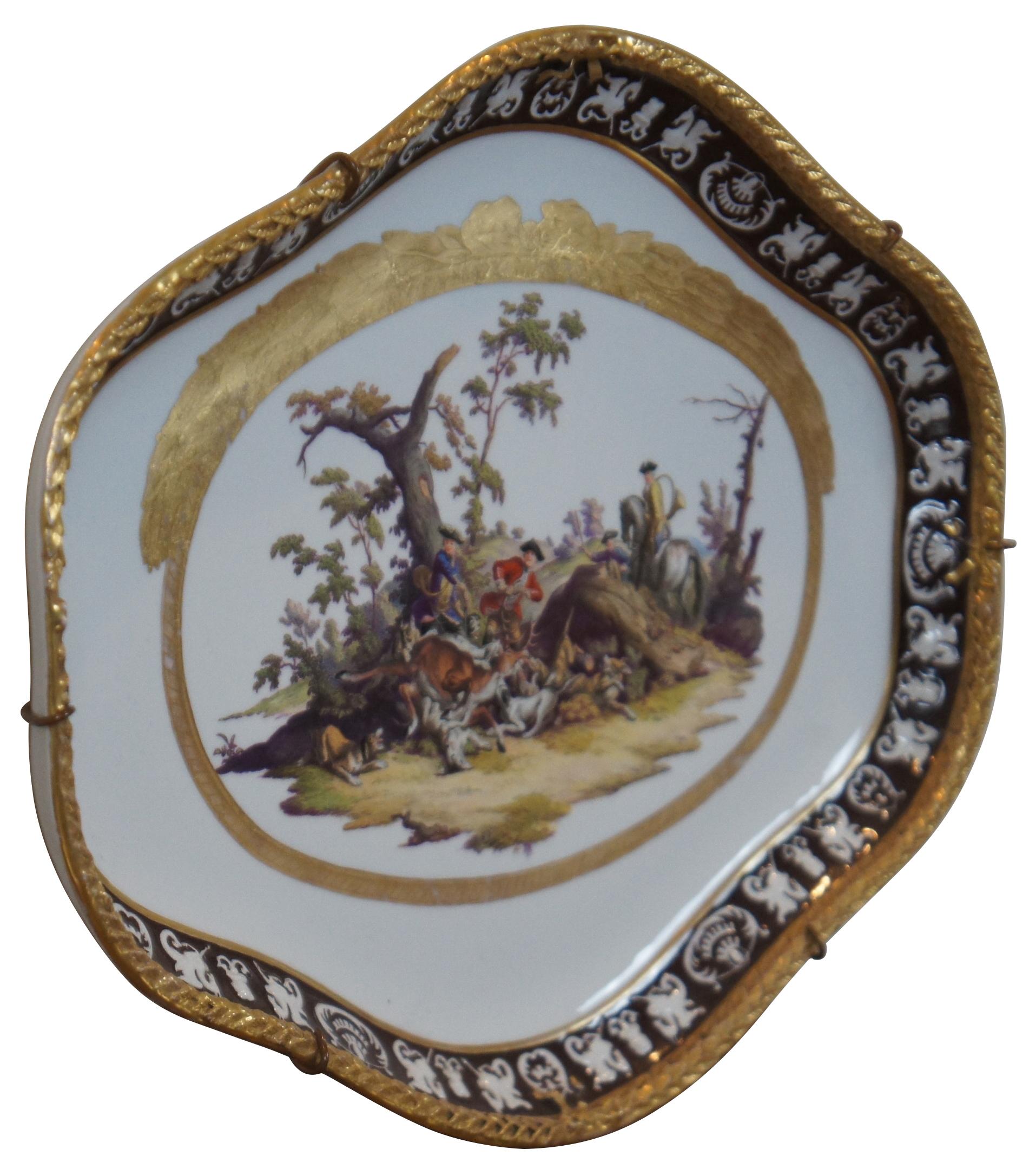 Regency Antique Meissen Dresden Porcelain Deer Hunt Tete-a-tete Serving Tray Platter