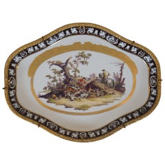 Antikes Meissener Dresdener Porzellan Deer Hunt Tete-a-tete Serviertablett-Teller