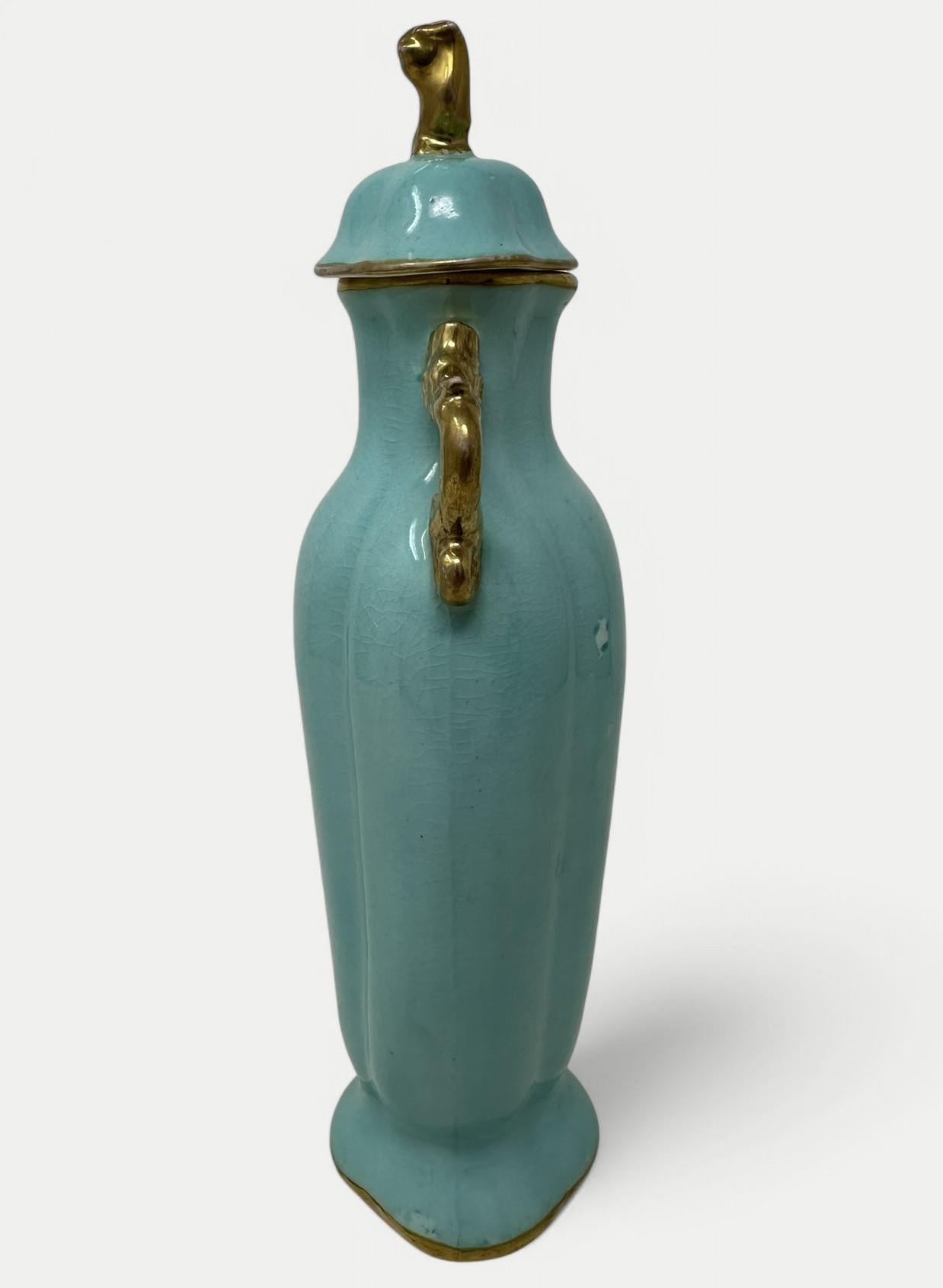 Antique Meissen Dresden Vase Urn Centerpiece Turquoise Blue Green Gilt Dragon In Good Condition In Dublin, Ireland