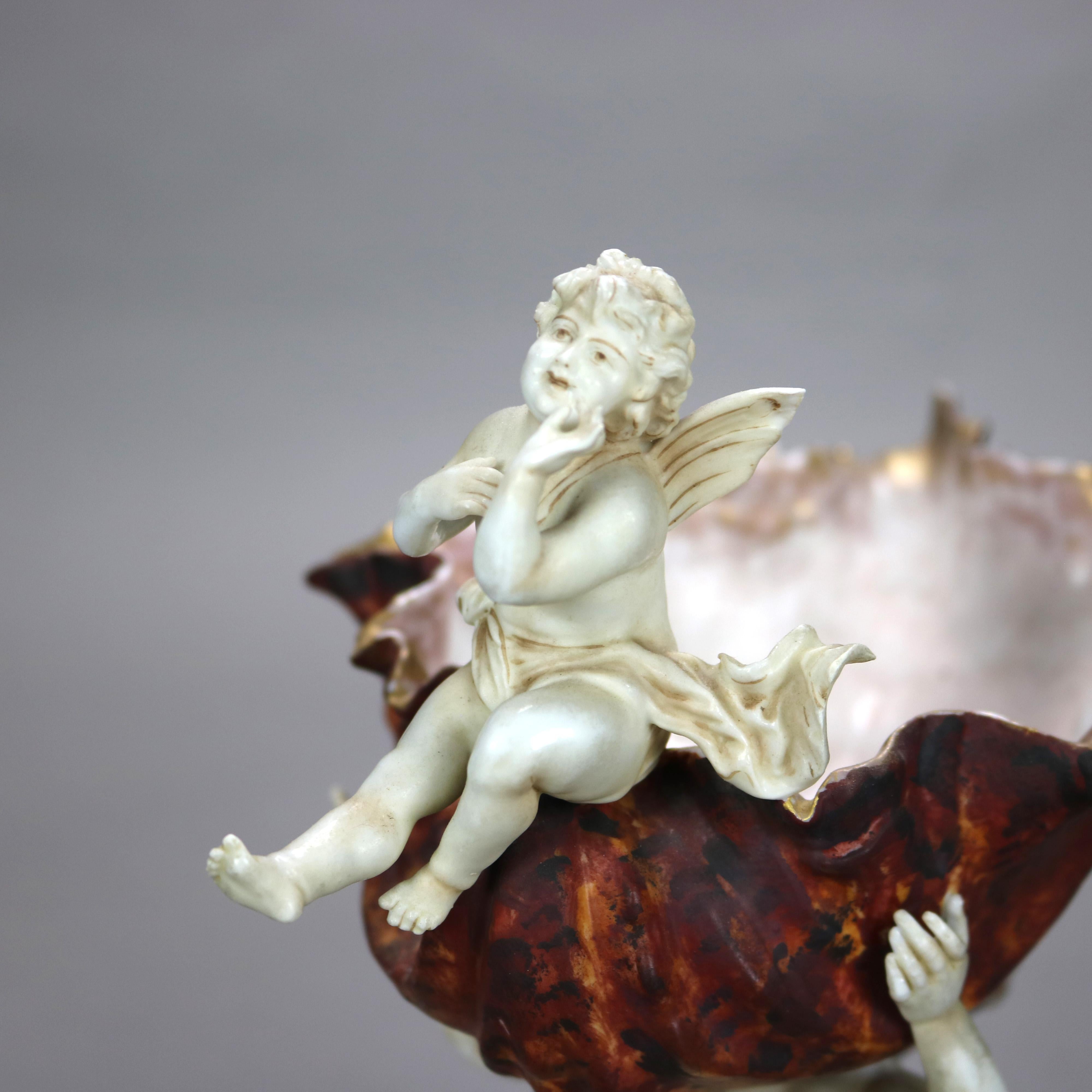 Antique Meissen Figural Cupid & Satyr Porcelain Compote with Seashell C1890 1