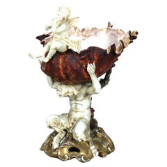Antique Meissen Figural Cupid & Satyr Porcelain Compote with Seashell C1890
