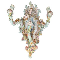 Antique Meissen Figural Floral Three Arm Candelabra Wall Light