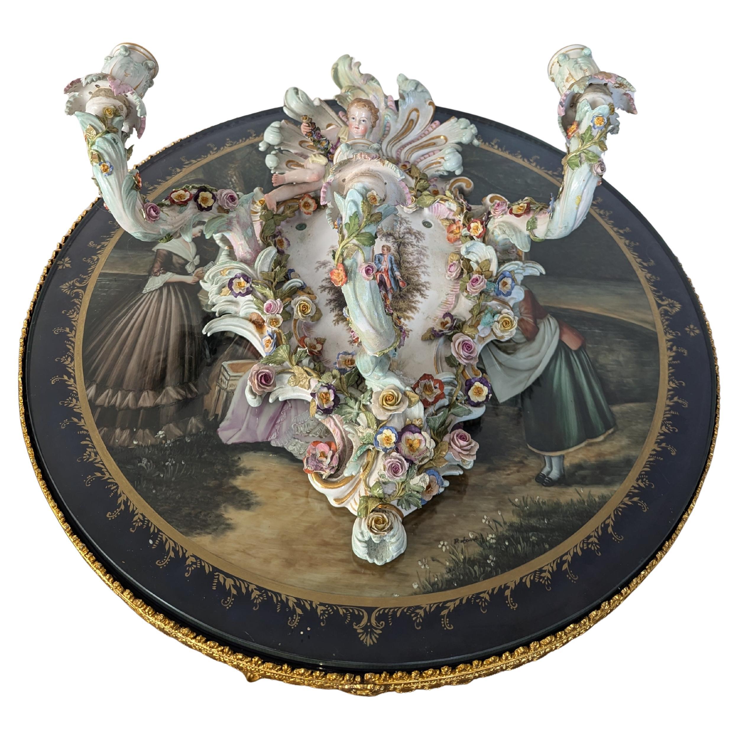 Antique Meissen Figural Floral Three Arm Candelabra Wall Light