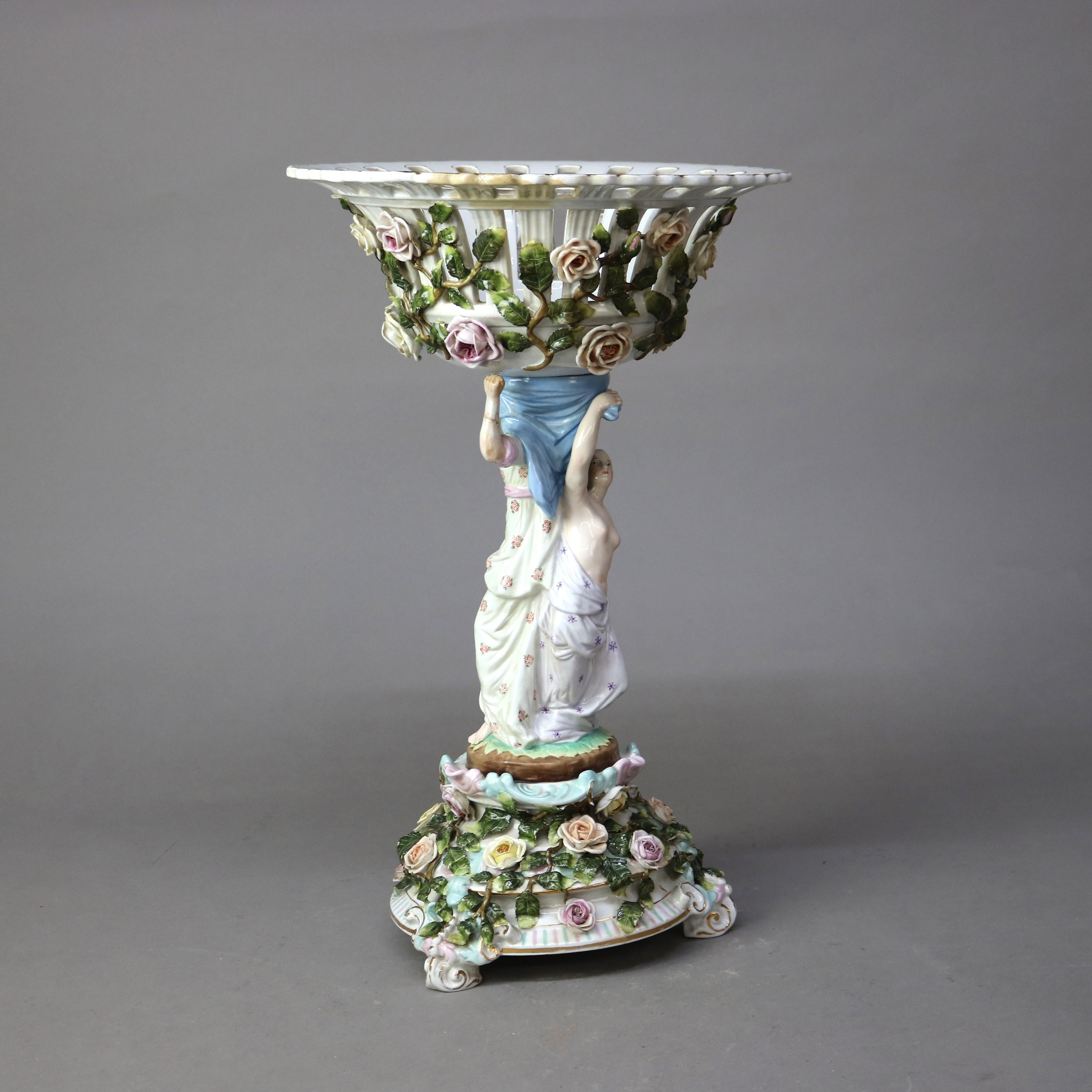 Antike Meissen Figural Jungfrauen Porzellankompott C1890 6