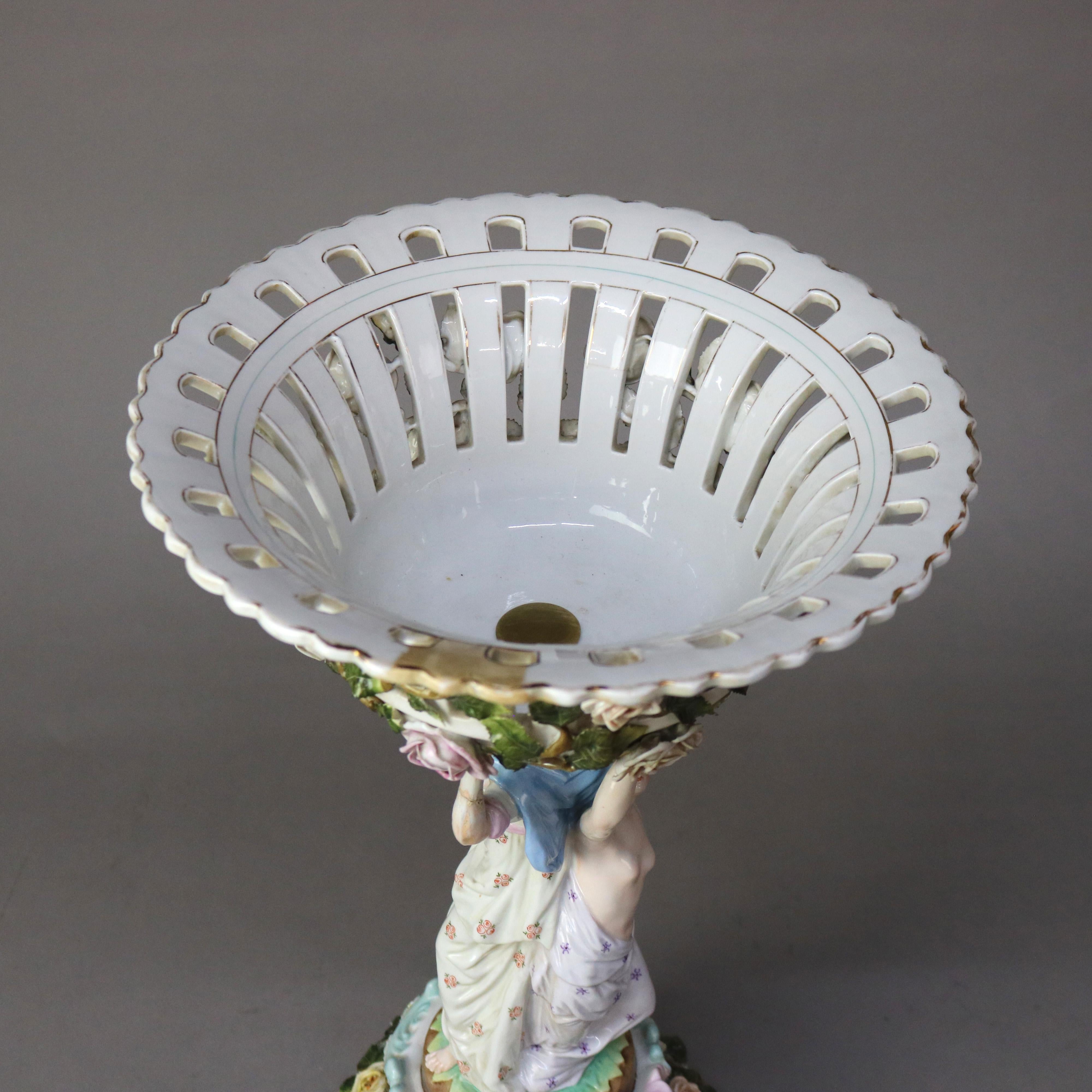 Antike Meissen Figural Jungfrauen Porzellankompott C1890 8
