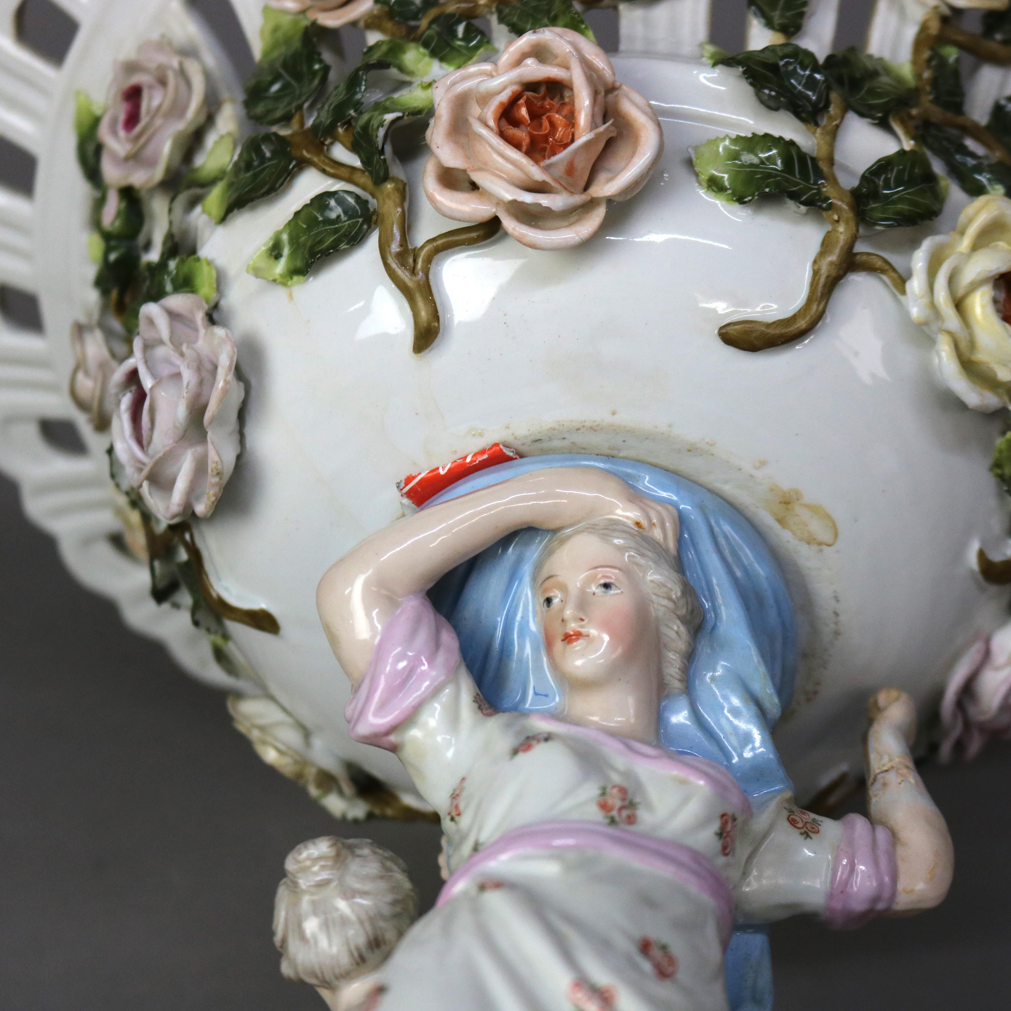 Antike Meissen Figural Jungfrauen Porzellankompott C1890 11
