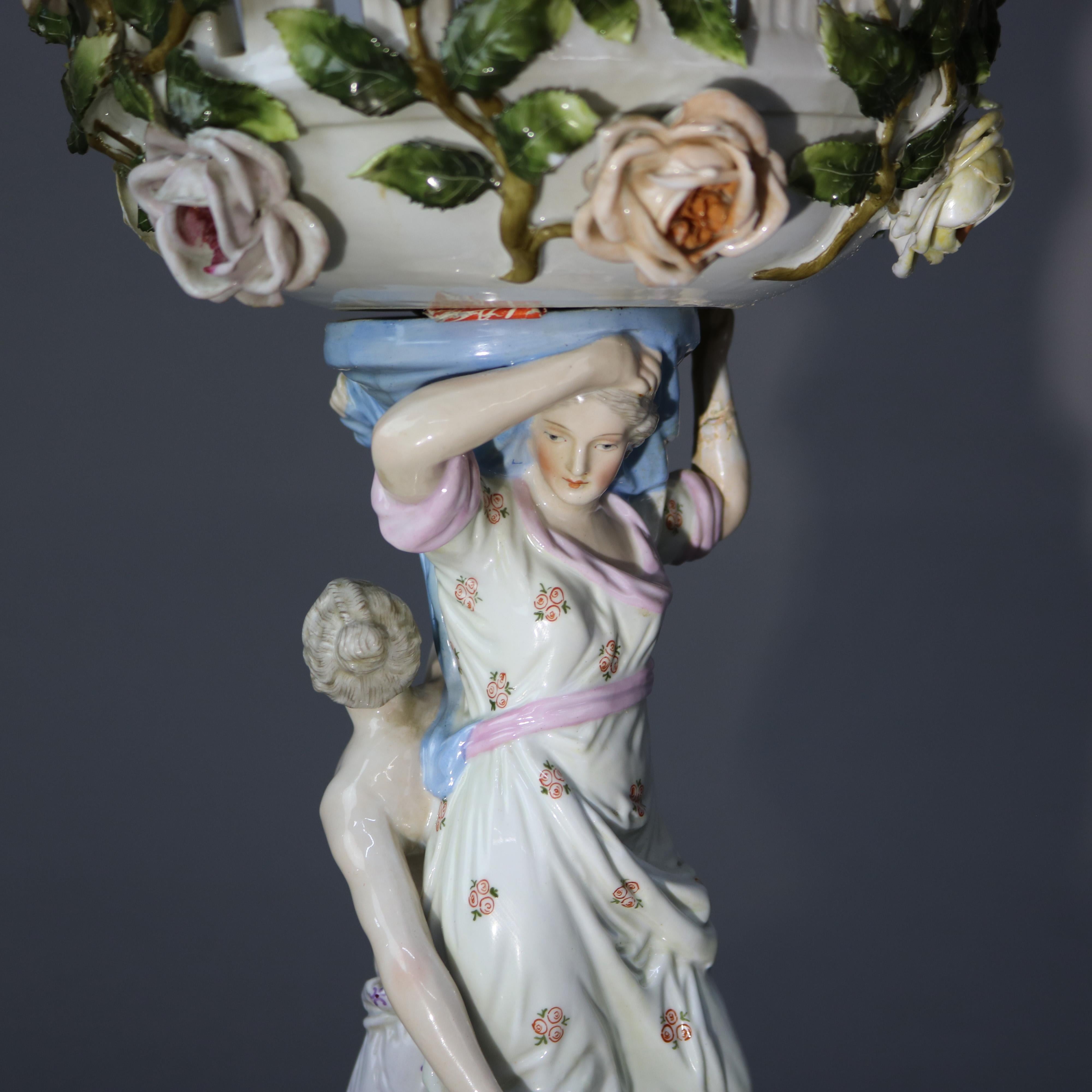 Antike Meissen Figural Jungfrauen Porzellankompott C1890 im Zustand „Gut“ in Big Flats, NY
