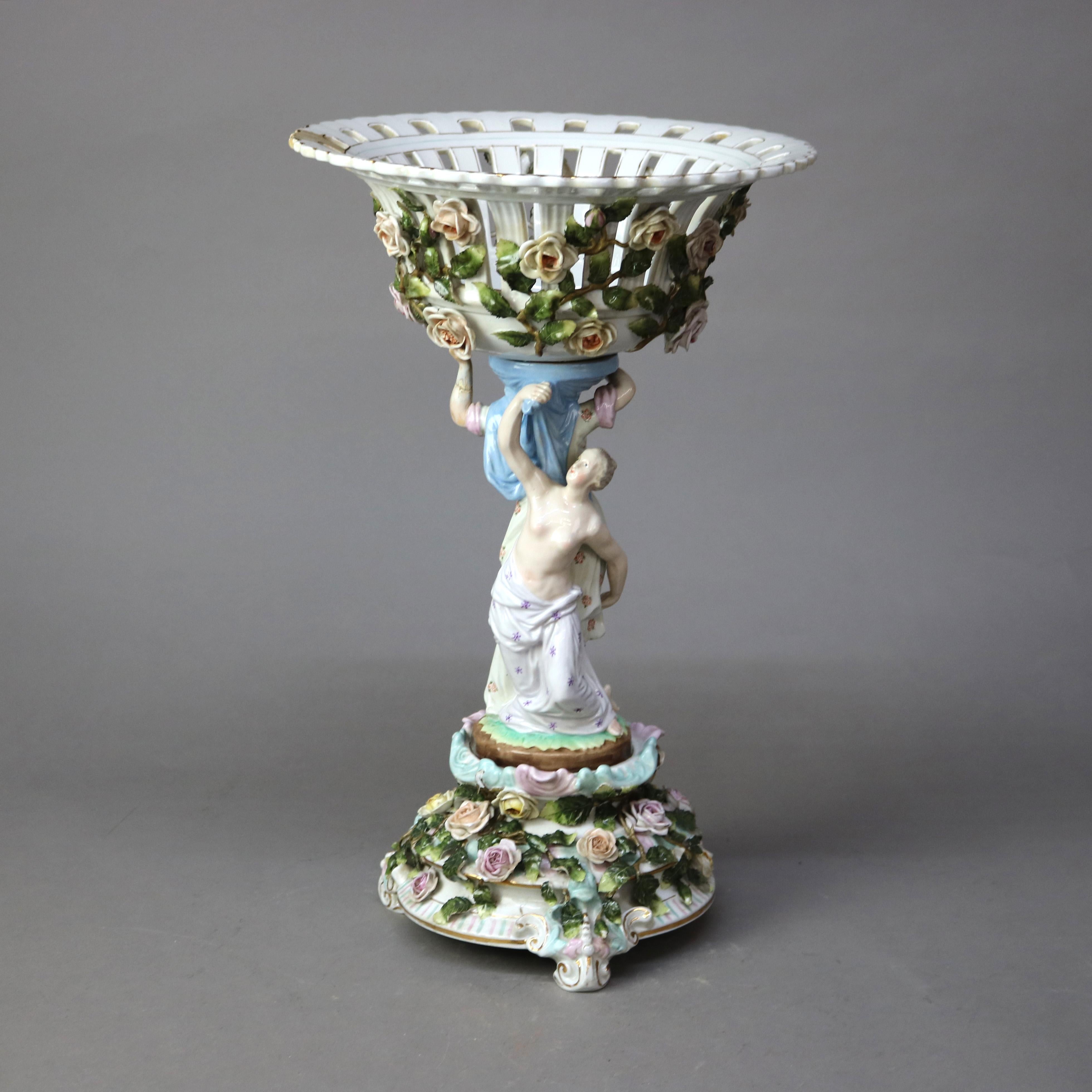 Antike Meissen Figural Jungfrauen Porzellankompott C1890 1