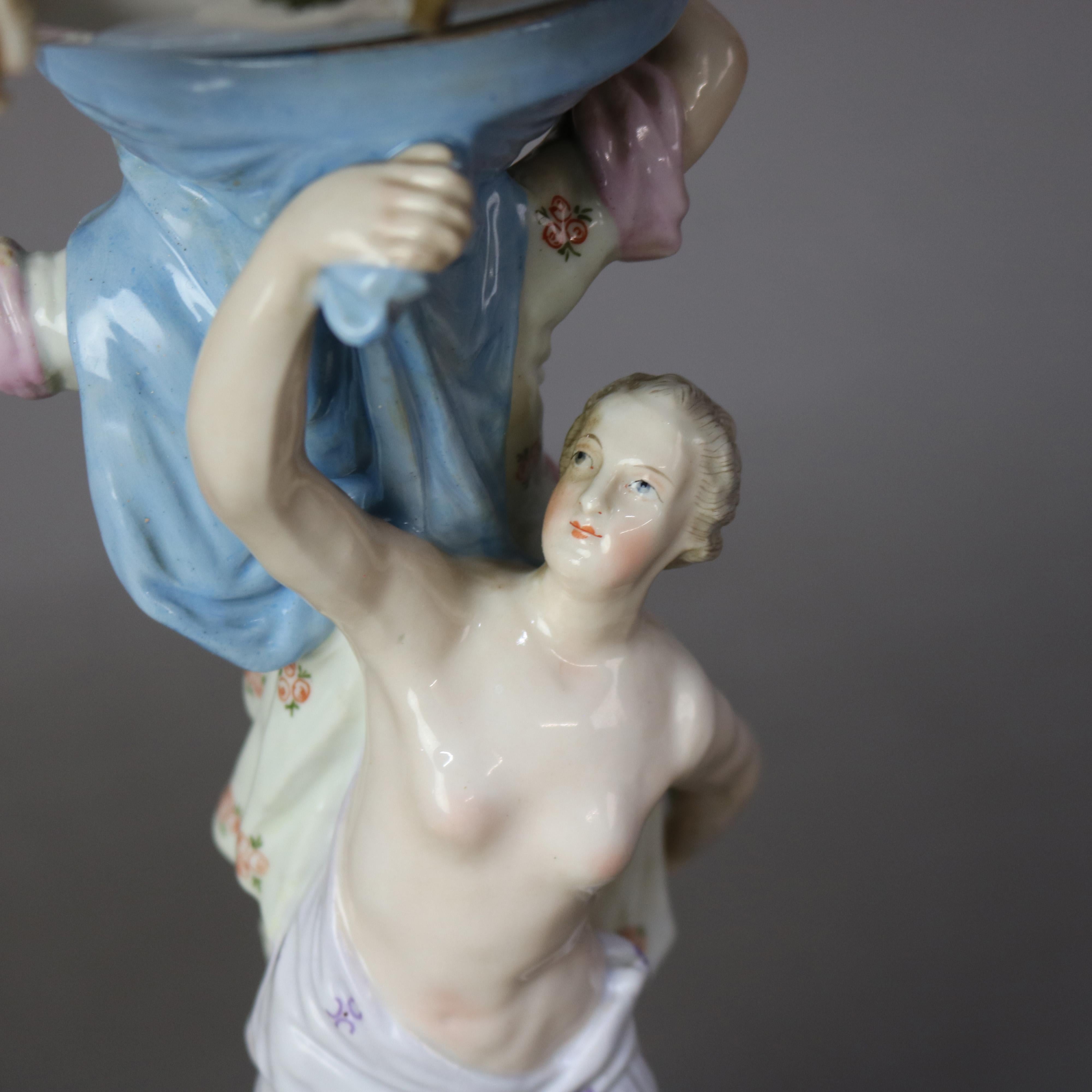 Antike Meissen Figural Jungfrauen Porzellankompott C1890 2