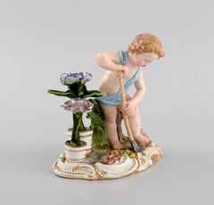 Antique Meissen Figure in Hand-Painted Porcelain, Boy Gardener, Late 19th c