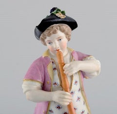 Antique Meissen Figure in Hand-Painted Porcelain, Boy Playing Flute, 1774-1814