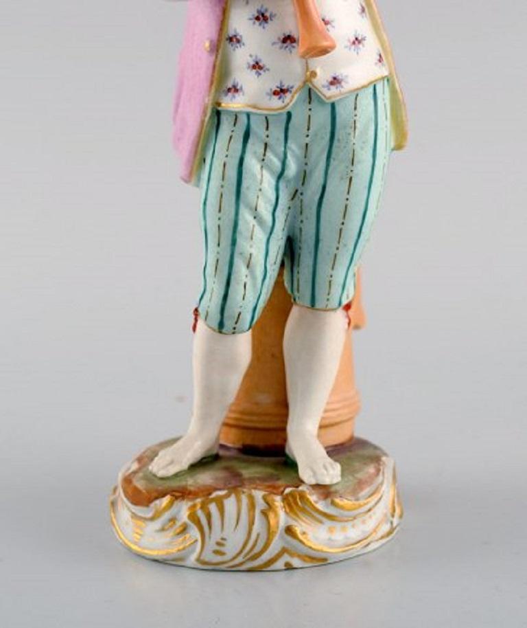 Rococo Antique Meissen Figure in Hand-Painted Porcelain, Boy Playing Flute, 1774-1814 For Sale