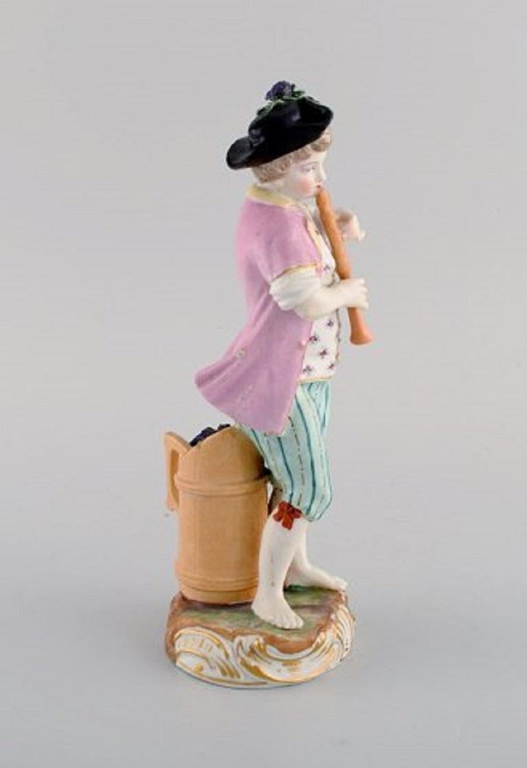 Late 18th Century Antique Meissen Figure in Hand-Painted Porcelain, Boy Playing Flute, 1774-1814 For Sale