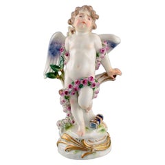 Antique Meissen Figure in Hand-Painted Porcelain, Chained Cupid, Late 19th C