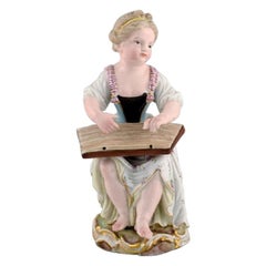 Antique Meissen Figure in Hand-Painted Porcelain, Girl, Late 19th Century 