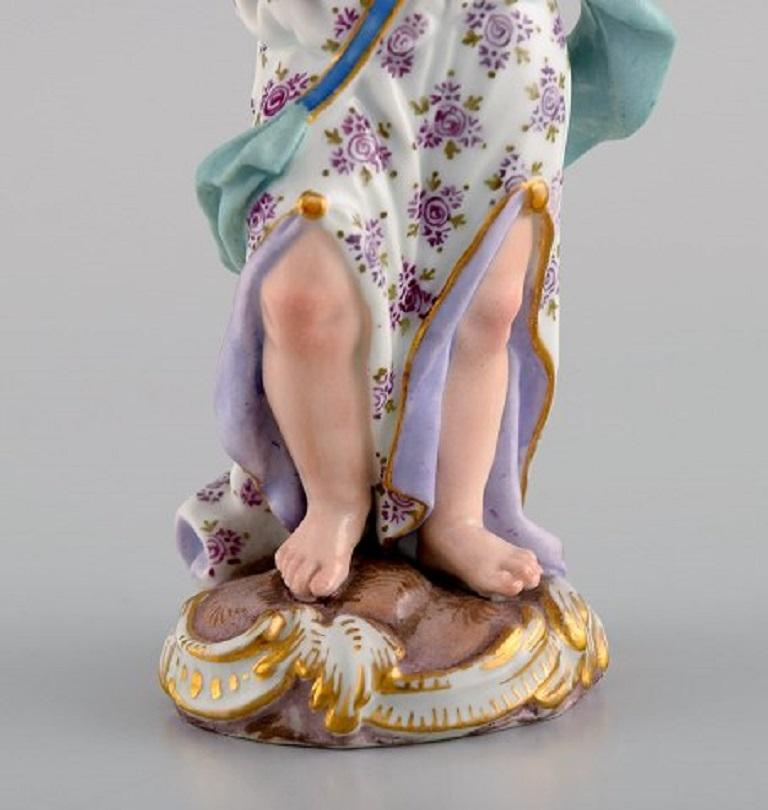 Rococo Meissen Figure in Hand Painted Porcelain, Girl Playing Flute, 19th Century