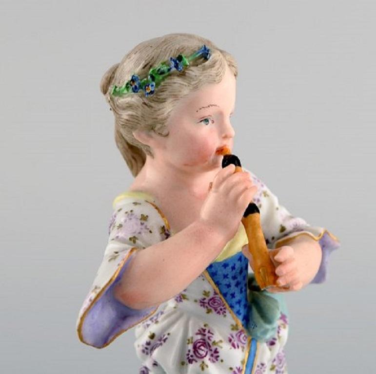 Meissen Figure in Hand Painted Porcelain, Girl Playing Flute, 19th Century 1